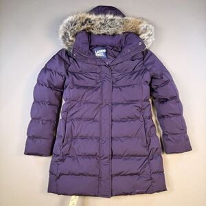 Lands End Down Puffer Coat Faux Fur Hood Purple Women's XS 2-4